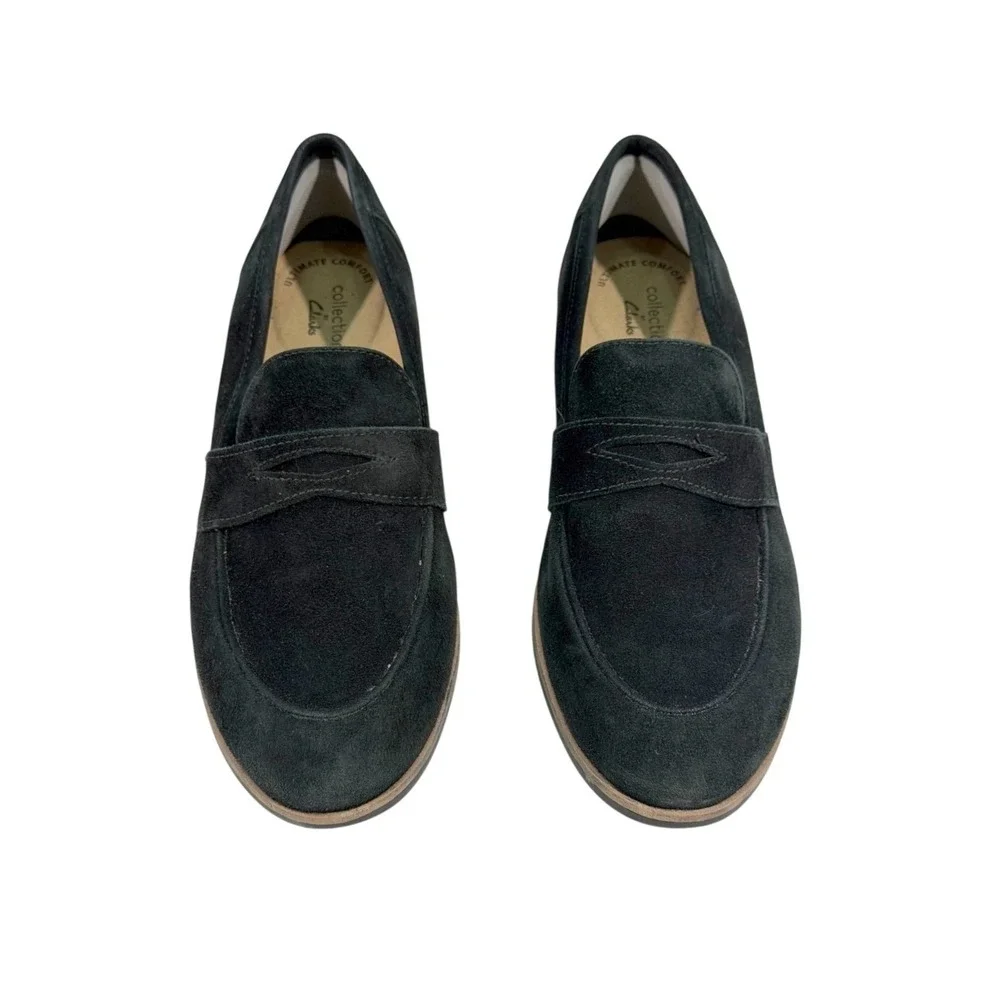 Clarks Collection Trish Rose‎ Penny Loafers Womens 7.5M Black Suede Office Work